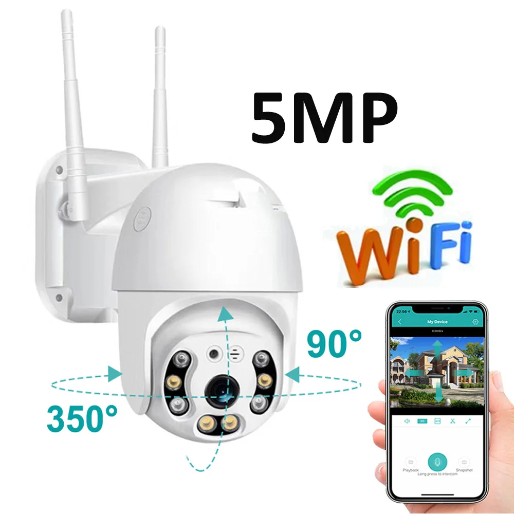 Горячая Qearim IP66 водонепроницаемый P2p беспроводной wifi Открытый Ptz камера 5MP красочное ночное видение автоматическое отслеживание Icsee