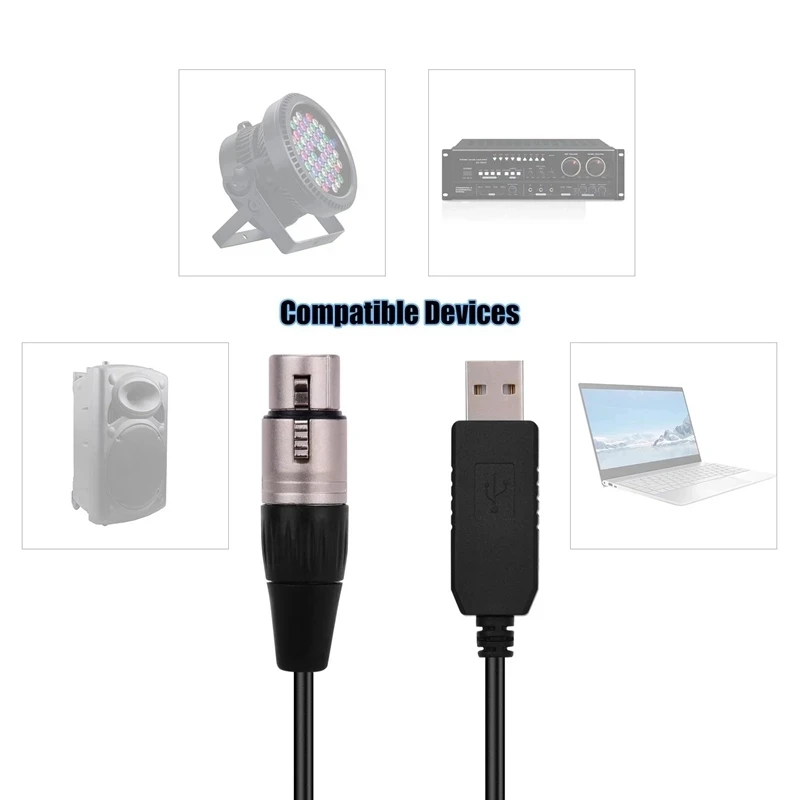 Кабель-преобразователь RS485 DMX512 с USB на 3Pin XLR внутренним интерфейсом для компьютера