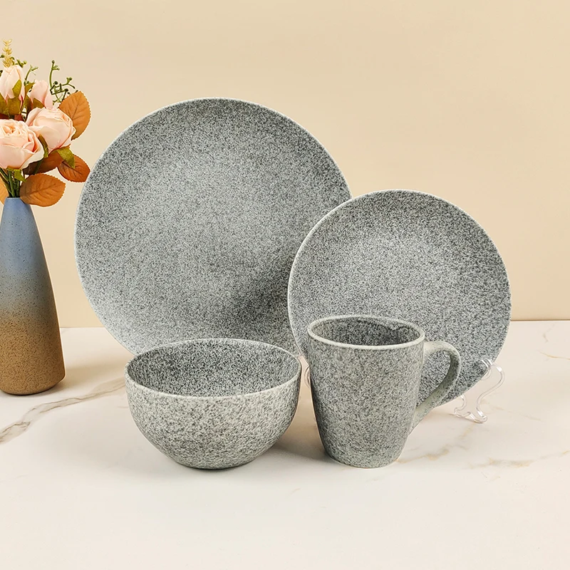 Sample Available Coloured glaze Grey Simple European Style Ceramics Set Plates Stoneware Ceramic Sets with Mug