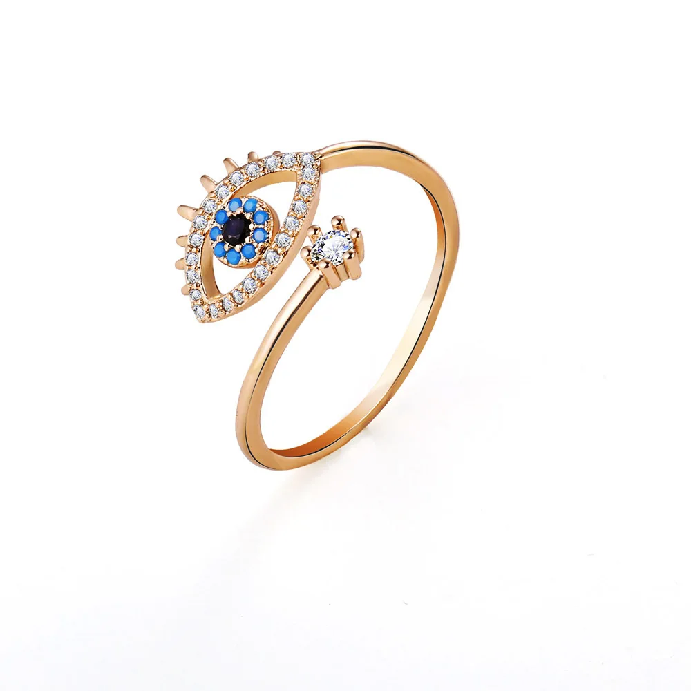Personalized Blue Crystal Eye Finger Opening Adjustable Zirconia Devil Eye Ring
