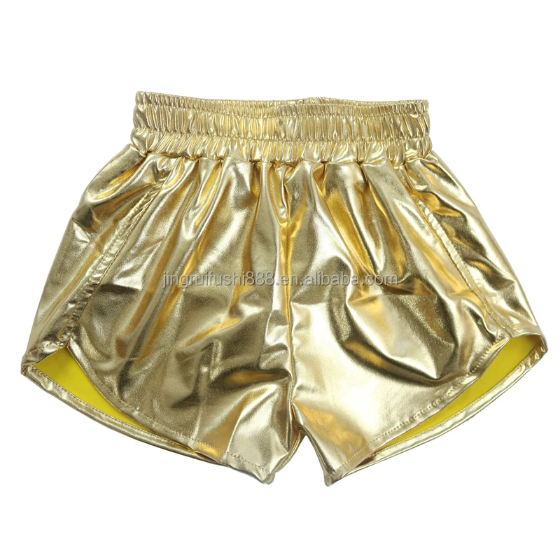 Hot Selling Multi Solid Color Festival Party Kids Shorts Pu Leather Gym Shorts Shiny Metallic Baby Girls Elastic Winter Shorts