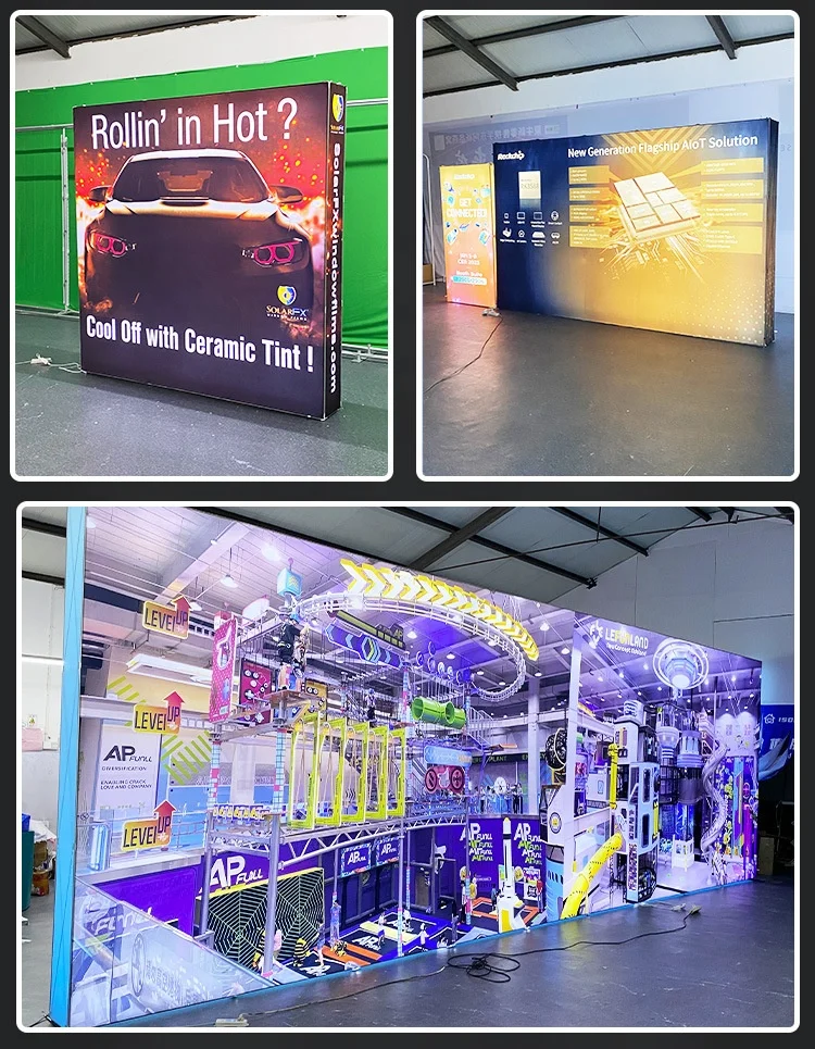 50 Order Custom printed portable exhibition expo seg aluminum frame backlit trade show booth display led tension fabric backdrop
