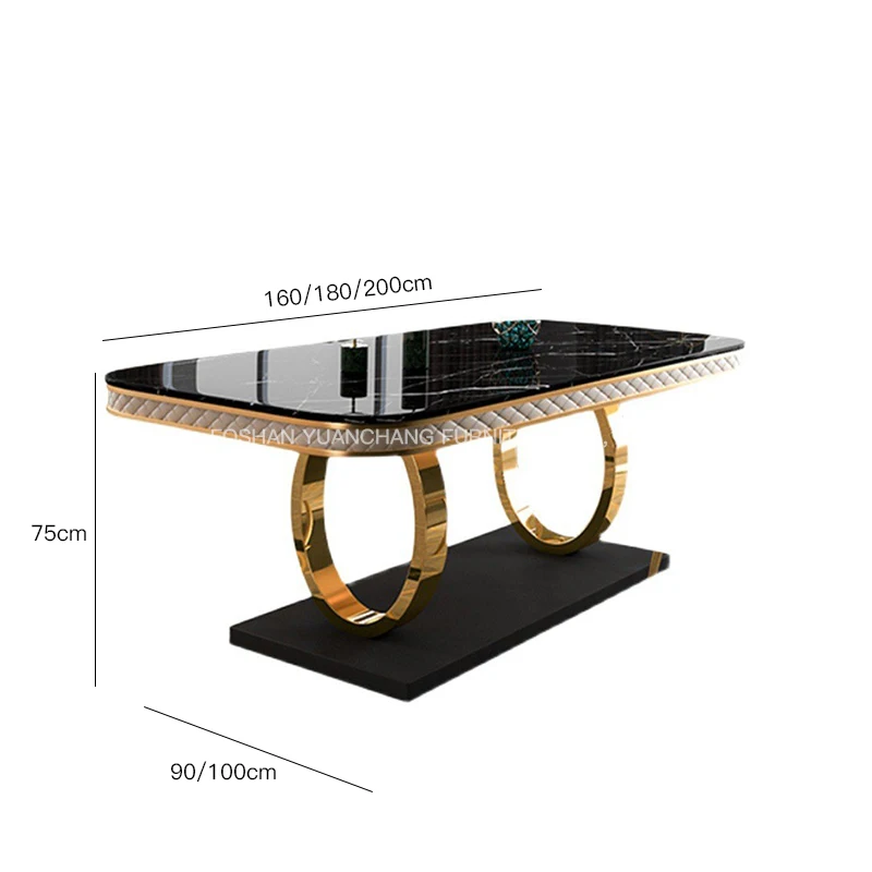 YuanChang dining room furniture black marble dining table modern luxury golden stainless steel dining table for 6 chair