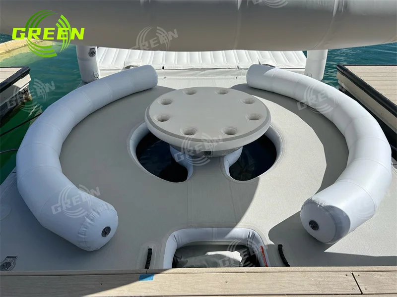 Green inflatable floating slide fish rooftop car tent air lounge chair bathing swim covered circle pool custom inflatable island