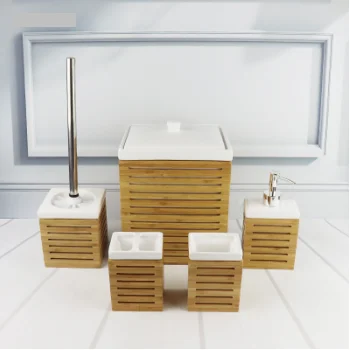 Bamboo Ceramic Soap Dish Bathroom Accessory Set