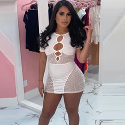 2022 New Summer Mesh Black Dress Sexy Patchwork Cutout Sheer Womens Dresses