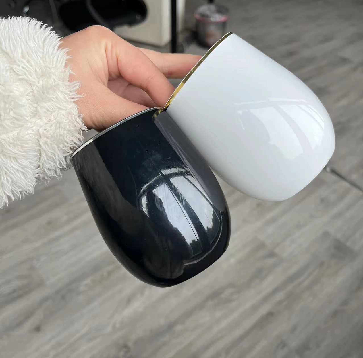 12 Oz White Stemless Plastic Wine Glasses stemless, Disposable Plastic Wine Glass Plastic Unbreakable Champagne Glasses