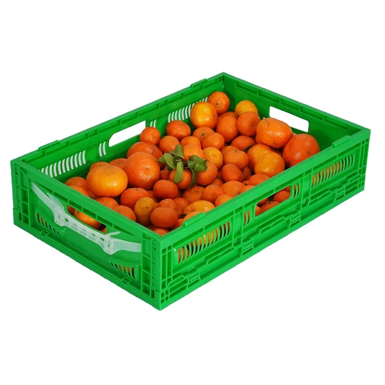 Stackable and practical plastic folding crate for transporting fruits and vegetables