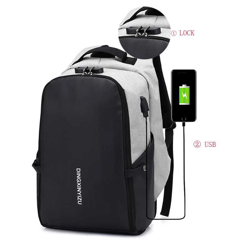 Multifunction nylon waterproof usb charger bag usb anti theft smart laptop backpack bag with USB Charging port