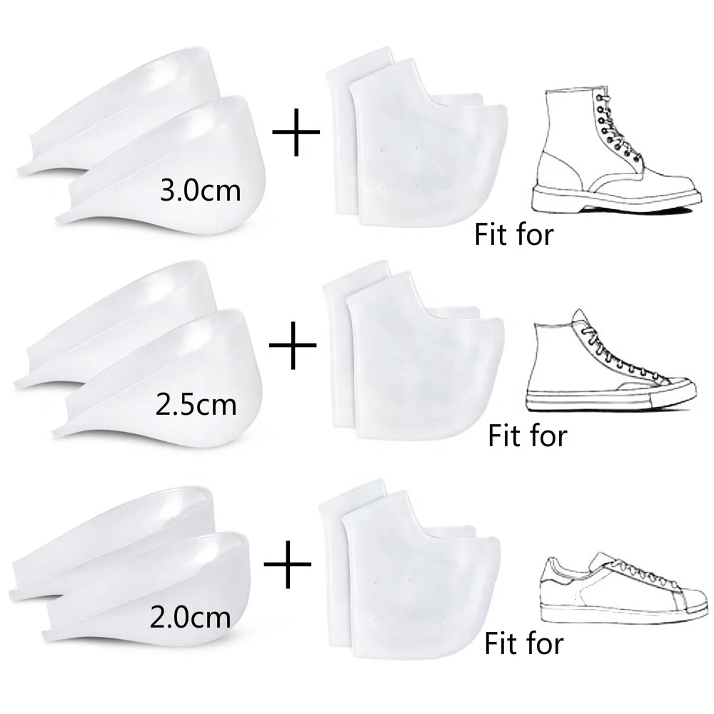 New Arrival Invisible Height Increase Insoles Silicone Gel Heel Lift Socks For Men and Women, 2.0CM/2.5CM/3.0CM Taller HA00636