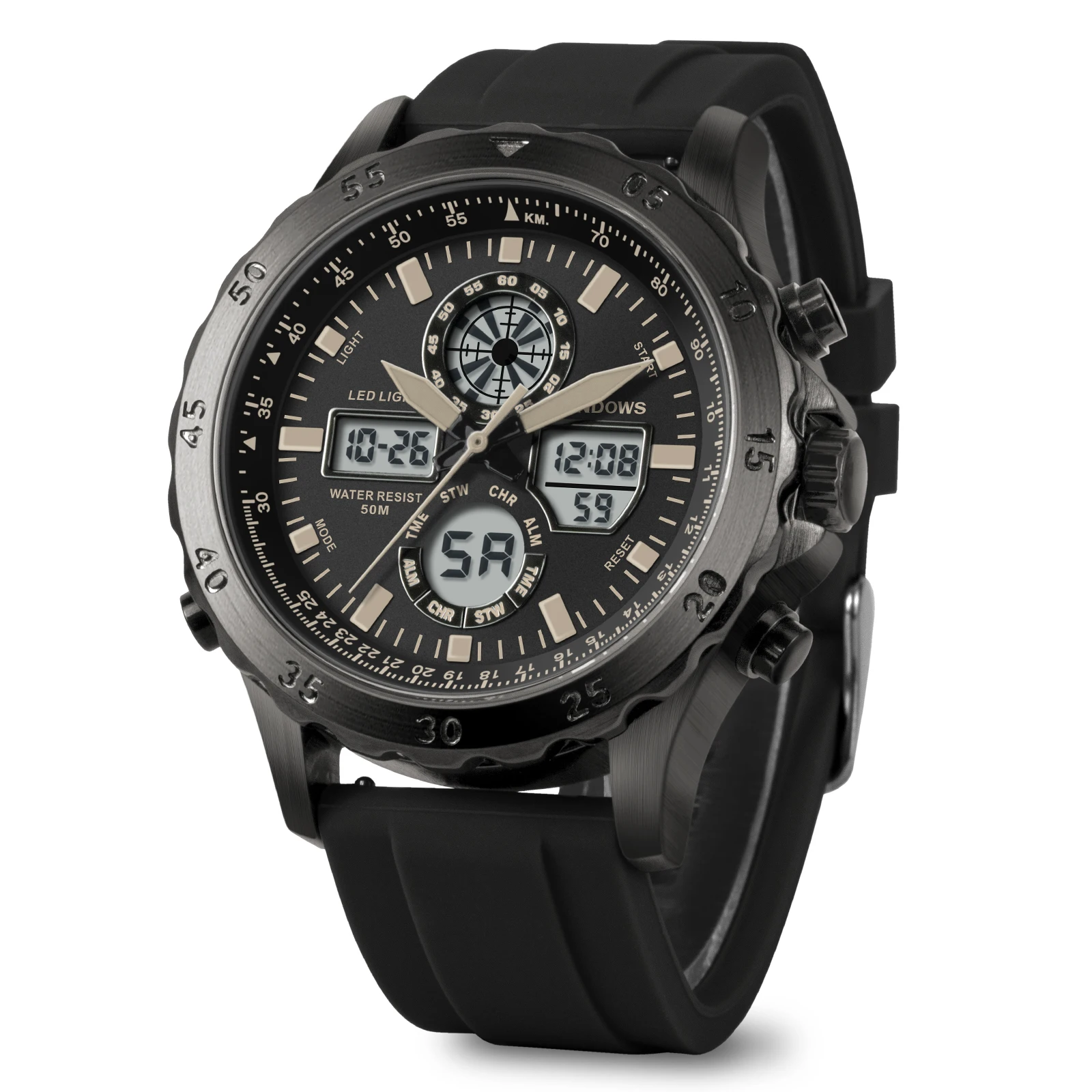 PINDOWS New Trend Chinese Wholesale Business Dual Time Custom Logo Men Wrist 5ATM Waterproof Japan Movement Digital Watches