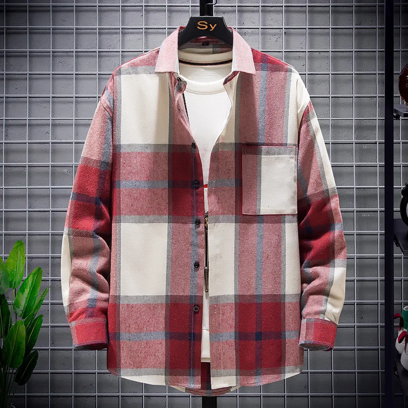 FanLi  Checked Basic Flannel Shirt Custom Shirts For Men Casual Oversized Fit Button Up Long Sleeve Shirt