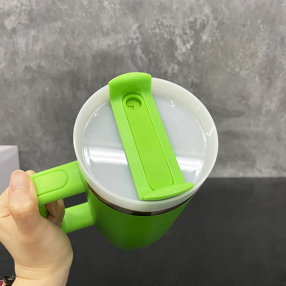 Mirror Gold Underneath Green 40oz Travel Coffee Mugs with Handle Christmas Gifts Powder Coated Bottle for Laser Engraved