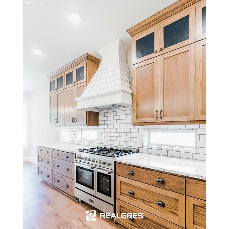 Realgres China Kitchen Furniture Cabinets Oak Wood Ready to Assembled Complete Set Solid Wood Luxury Modular Kitchen Cabinets