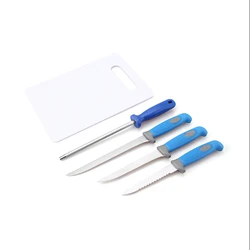 ATISEN Potable Blue 5pcs Knife Set Fishing Fillet Knife Kit with TPR Handle