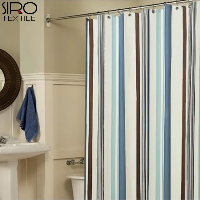 Popular 100% polyester stripe waterproof mildew-proof shower curtain for hotel and home