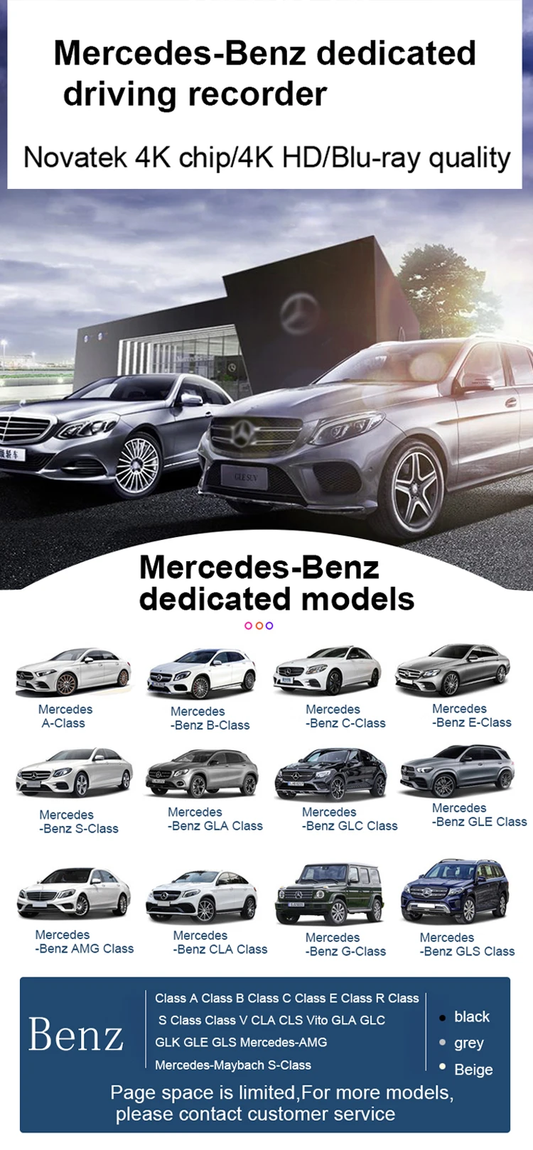 4K HD Hidden G-sensor Wifi App Night Version Driving Recorder Dash Cam for Benz GLB 2019 2020