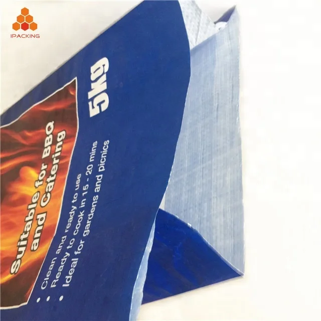 3kg 4kg 5kg 10kg BOPP pp woven laminated firewood briquette BBQ charcoal bag with plastic handle