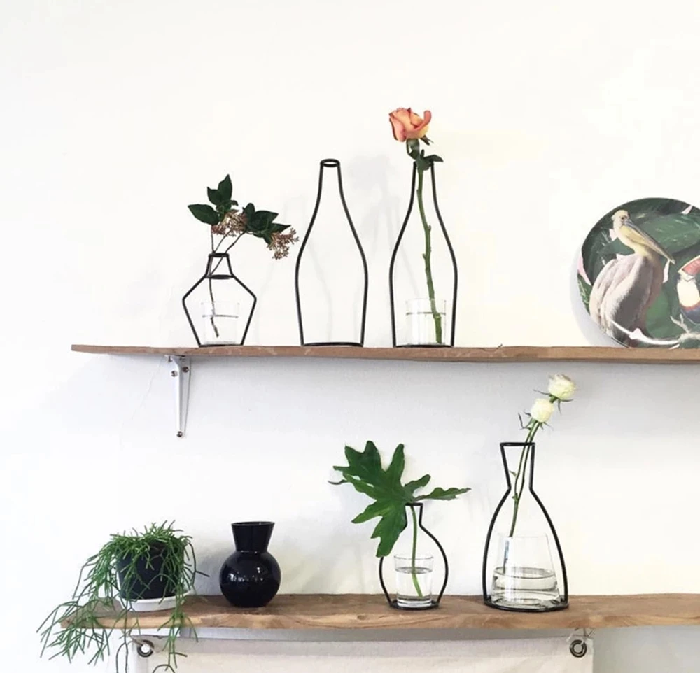 2023 Wholesale Retro Boho Plants Products Indoor Metal Handmade Nordic Style Table Decoration Flower Vases Decor Pieces for Home