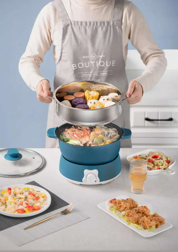 
Factory direct multi-function round electric skillet stainless steel electric hot pot 