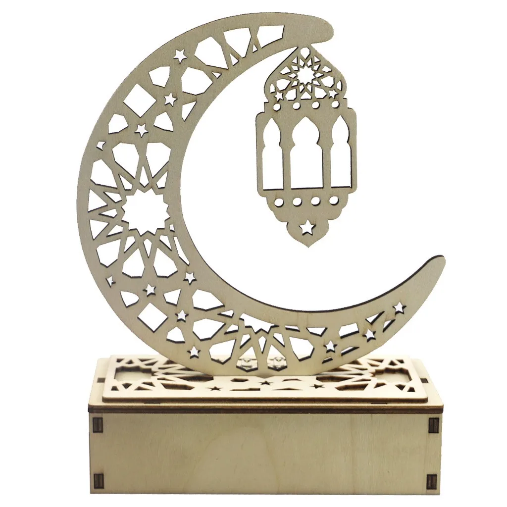 Wooden decorations for Eid Carved hollow wooden LED lamp