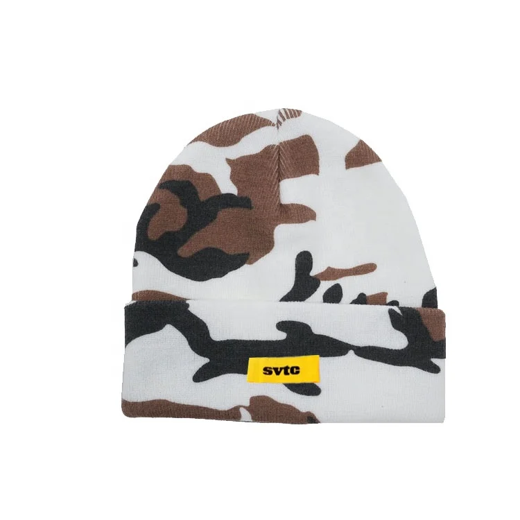 
Acrylic Blend Slouchy Cuff Woven Label Ski Cap, Skull Knitted camo beanie Hat, Custom Beanie military 