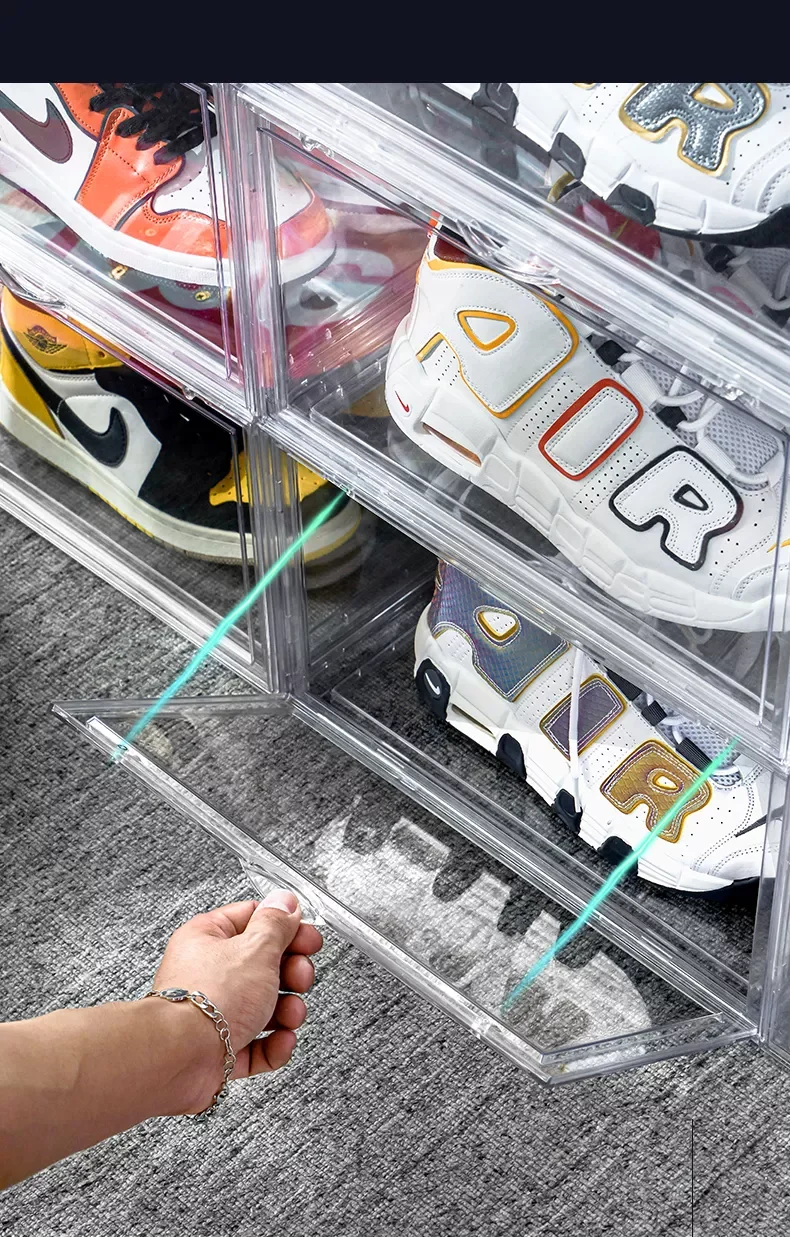 Hot Sale Magnet Shoe Display Case Stackable Sneaker Containers Plastic Transparent Clear Shoe Storage Box
