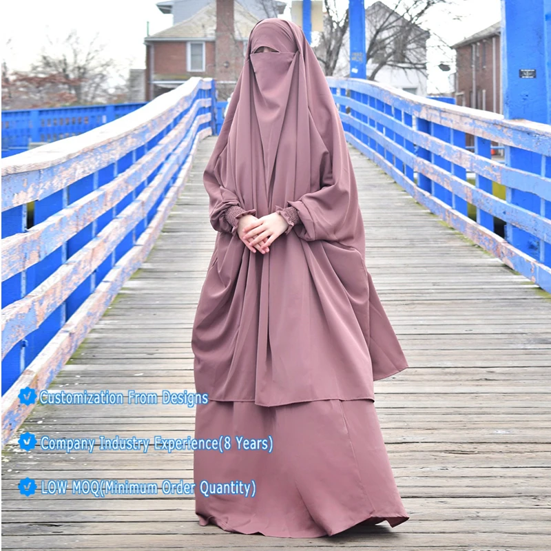 Islamic Prayer Ethnic Clothing Traditional Full Cover Two Piece Niqab Sets Jilbab With Skirts Abaya Muslim Telekung Ramadan