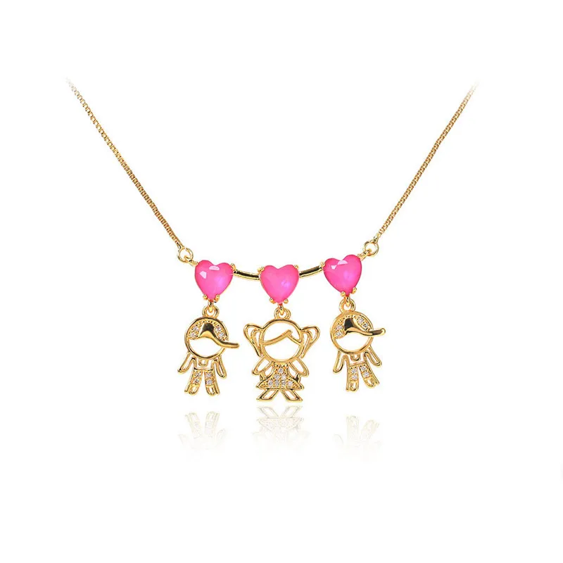 18k gold plated jewelry heart cz rhinestone kids children boy girl pendant necklace