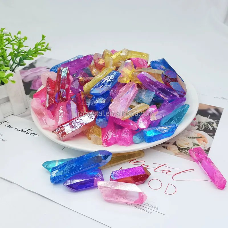 Wholesale Natural Electroplated Titanium Aura Crystal Tower Angel Aura Clear Quartz Point