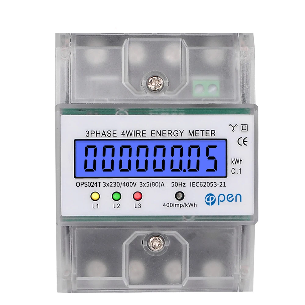 Din Rail 380V 80A 3 Phase 4 Wire Electronic Watt Power Energy Meter Wattmeter kWh LCD Backlight Display With Transparent Cover