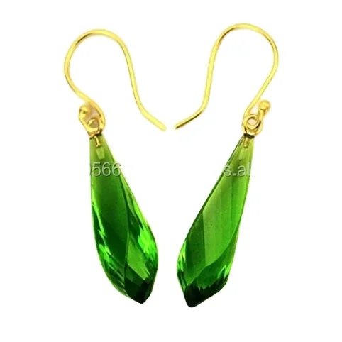 Wholesale Gold Plated Emerald Gemstone Drop 48x9 MM Dangle Charm Earrings