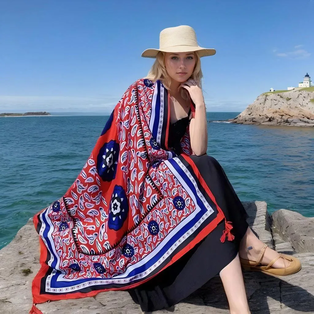 200C Fashion holiday resort cotton linen ethnic style scarf shawl Pareo beach sarong wholesale