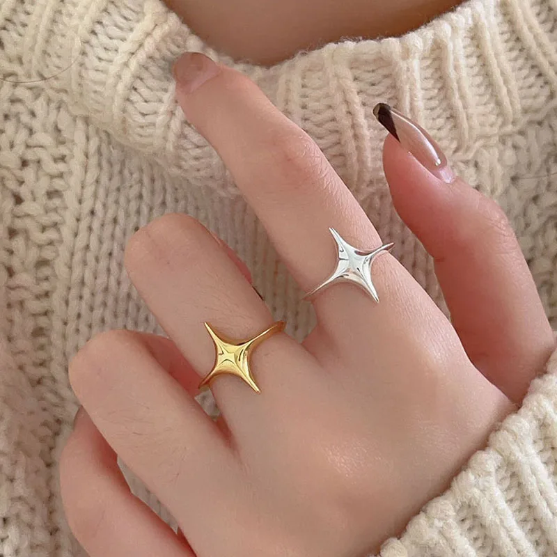Wholesale New Fashion Star Shape Gold Silver Finger Rings For Women Real 925 Sterling Silver Gifts Fine Jewelry
