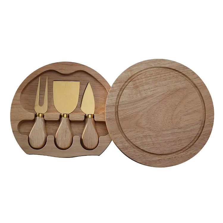 Practical Rubber Wooden Box 3 Piece Cheese Knife Set Stainless Steel Kitchen Utensil Knife Fork Spatula Combo