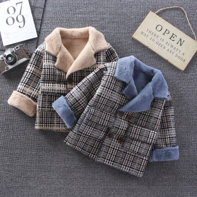 Детская одежда для мальчиков Новинка Зима 2019 Детский костюм с толстым меховым воротником детская бархатная повседневная куртка