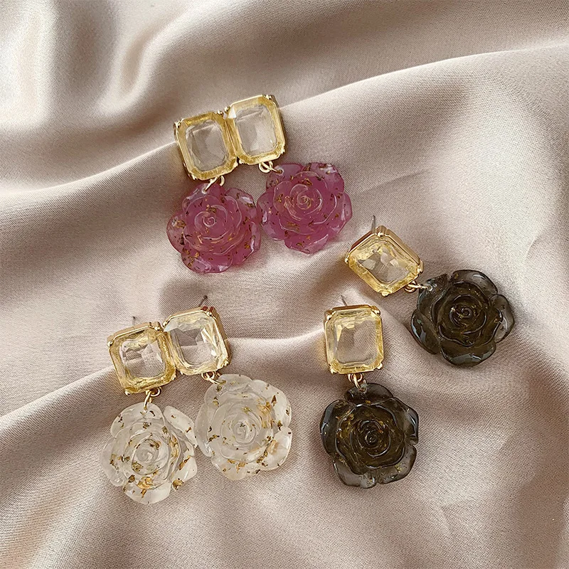 2024 Vintage Style Dainty Prism Pop Bright Gem Spectrum Splash Dazzle Flowers Shape Earrings Multiple Colors Accessory Drops