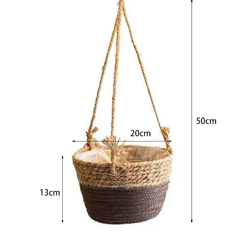 Natural Straw Woven Hanging Planter Baskets Garden Potted  Hanging Vase Large Capacity Rattan Basket Hand Woven Plant Holder
