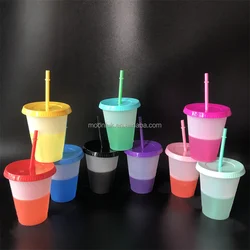 480ml Pink/Purple/Black multicolor hard plastic cups reusable cold coffee magic tumblers with lids straws
