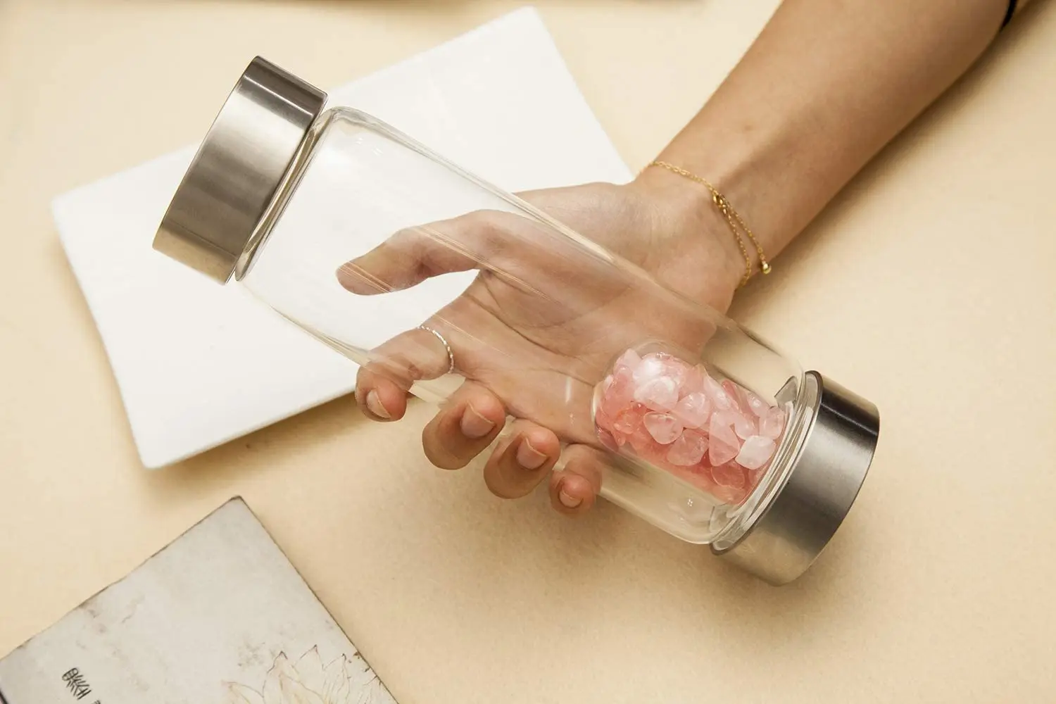 New Energy Crystal Gem Stone Drinking Water Infused Bottle Glass Bottle