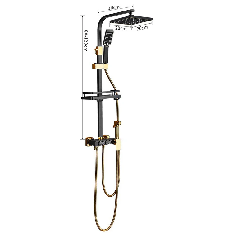 SANIPRO Luxury 4 Function Square Rain Shower System Black Gold Bathtub Mixer Faucet Hot Cold Bathroom Tap Shower Set