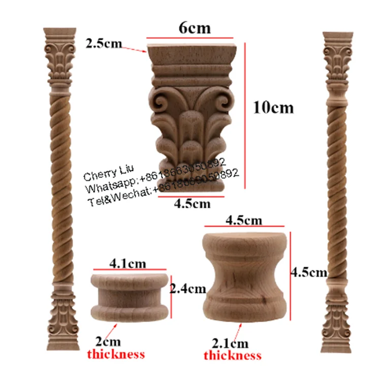 Luxury Villa Home Indoor Decorative Solid Pine Wood Carved Roman  pillar and Columns
