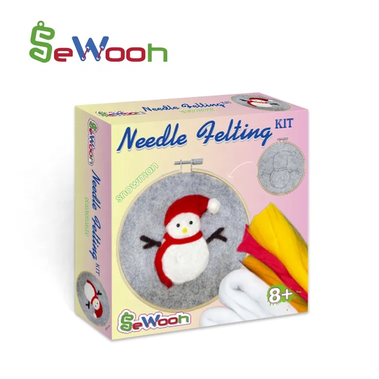 Kids Art and Craft Kit Educational Fabric Sewing Christmas Snowman Needle Felting Kit for Adults