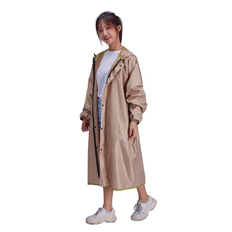 High Quality Reusable Travel Hiking Adult Ladies Long Waterproof Nylon Raincoat