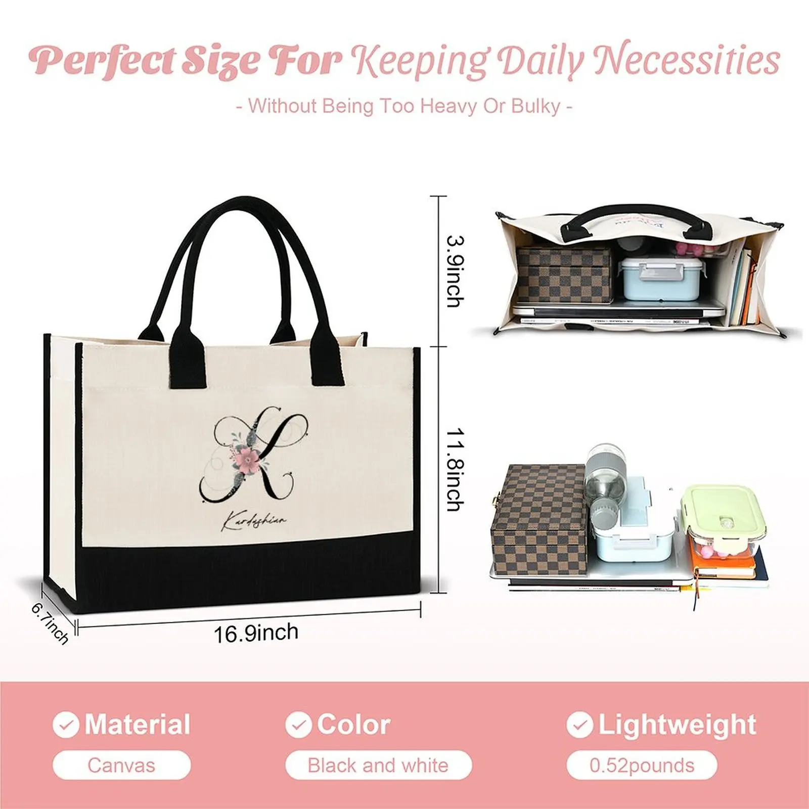 Custom Logo Personalized Initial Canvas Tote Beach Bag Monogrammed Gifts Bag for gift wedding