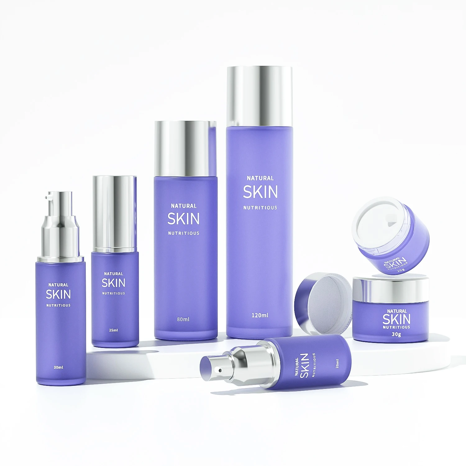 Custom Frosted Empty Pump Lotion Aluminum Cosmetic Packaging Luxury Matte Clear Cream Glass Skincare Bottles and Jars Set