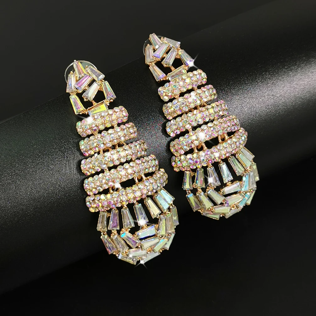 Fashion Elegant Jewelry Microphone Shape Design Statement Long Earrings Crystal Rhinestone Luxury Drop Earrings Party Accessory
