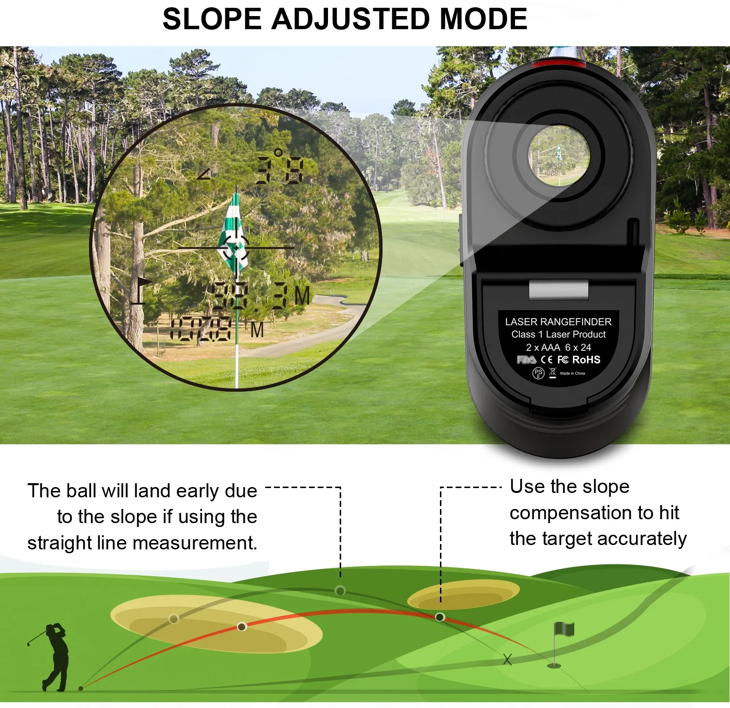 Amazon hot sale distance meter 5~1000m Hunting Range Finder Telescope golf laser rangefinders with slope switch