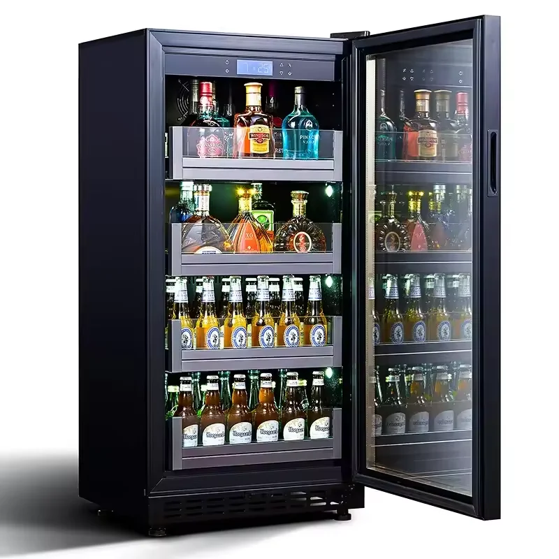 Low noise upgrade compressor cooler 208L counter with lock and key ordering area glass door wine refrigerator