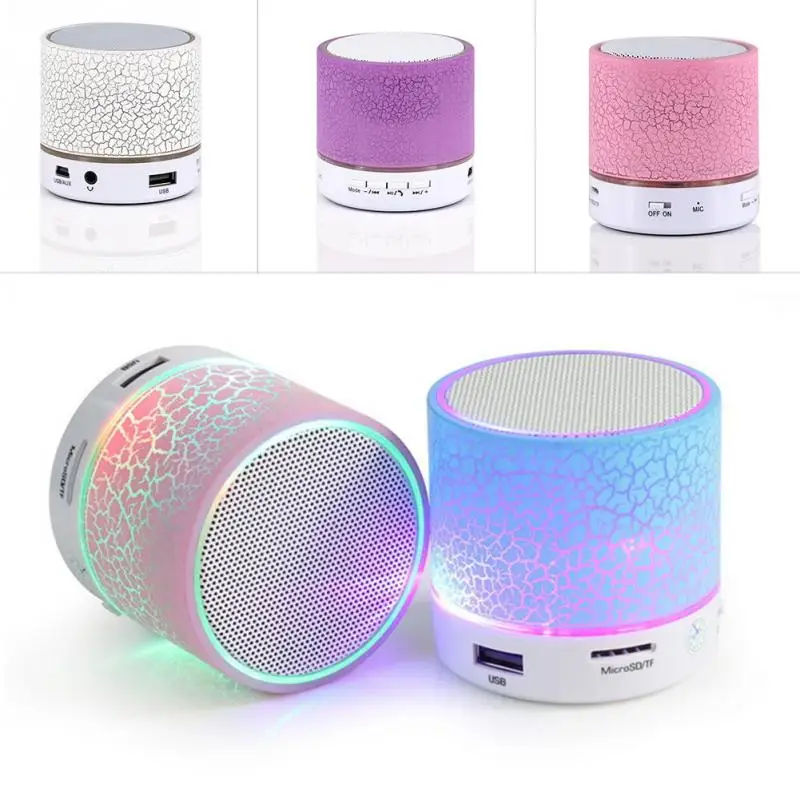 Mini Portable Wireless Speaker Crack Colorful LED Light TF USB Subwoofer MP3 Stereo Audio Music Player Home Use Gifts Battery